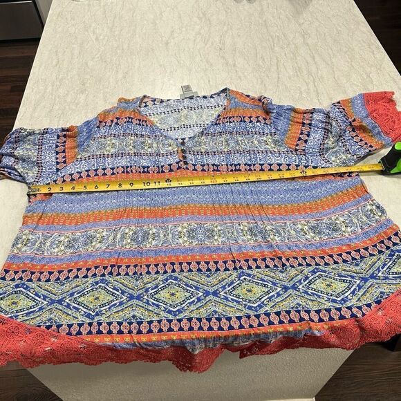 Catherines Multicolor 3/4 Sleeve Rayon Lace Trim Gauze Blouse Women’s 3X - Picture 9 of 13